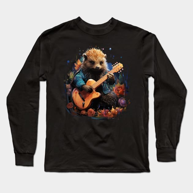 Echidna Playing Guitar Long Sleeve T-Shirt by JH Mart